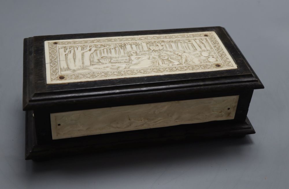 An Indian ivory inlaid mounted box, length 23cm